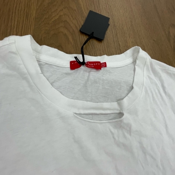 NEW n: philanthropy 100% Cotton Slit Collar Distressed White T Shirt Size XL - Picture 3 of 8